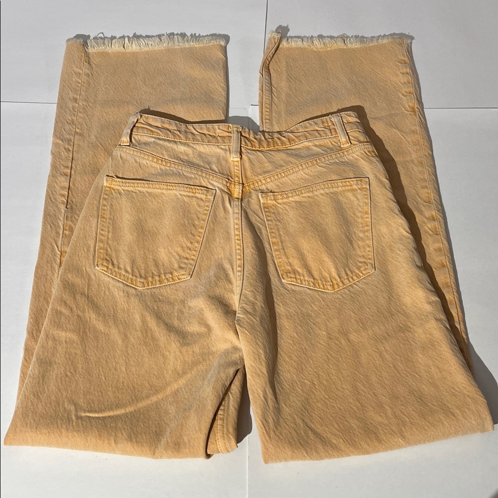 Zara Orange Distressed Frayed Wide Leg Denim Jeans Womens sz 6 Straight - Picture 5 of 7